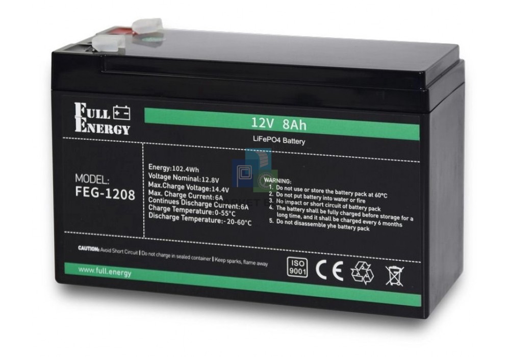 Аккумулятор LiFePO4 12В 8 Ач Full Energy FEG-128